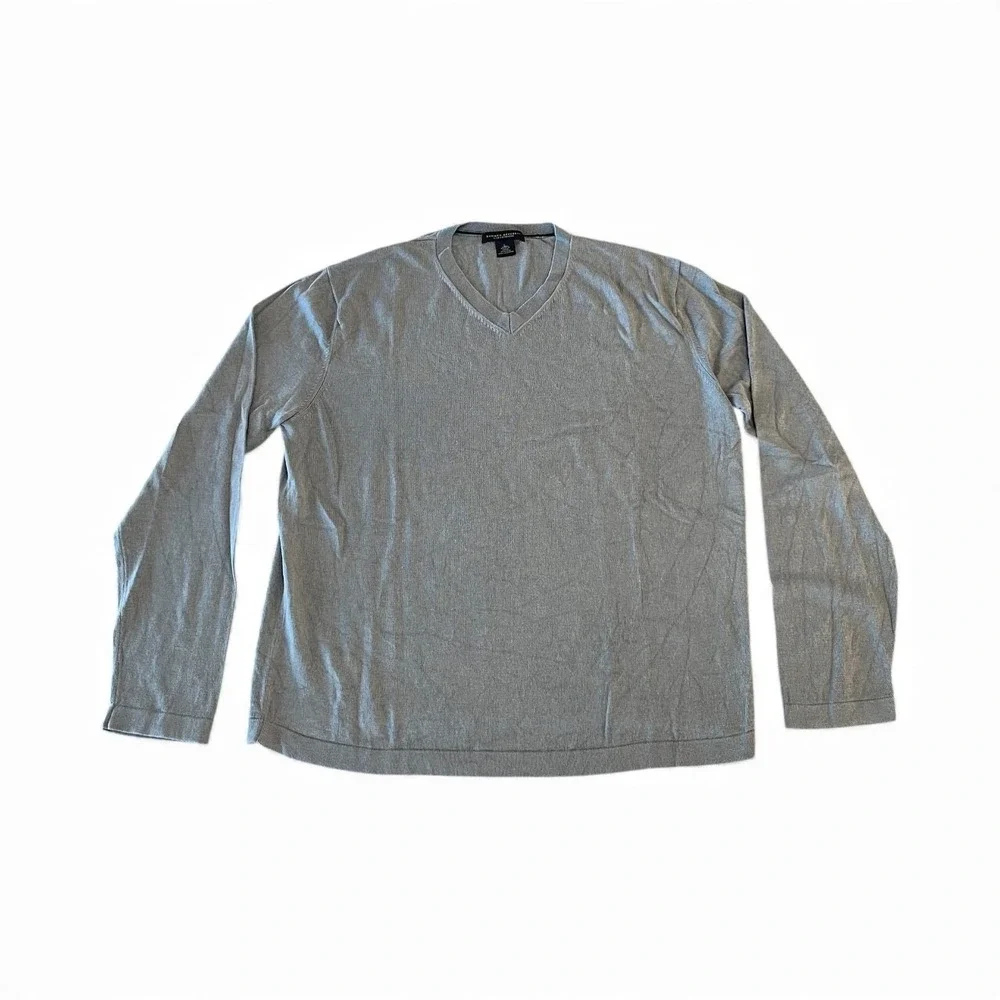 Banana Republic Silk Cashmere Long Sleeve V-Neck Sweater Mens Large Bluish Gray‎